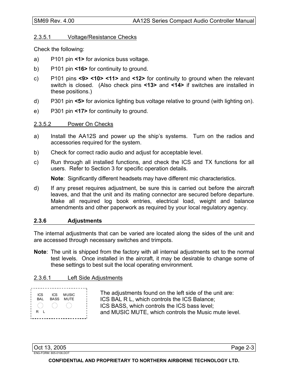 1 voltage/resistance checks, 2 power on checks, 6 adjustments | 1 left side adjustments | NAT SM69 AA12S Series User Manual | Page 17 / 34
