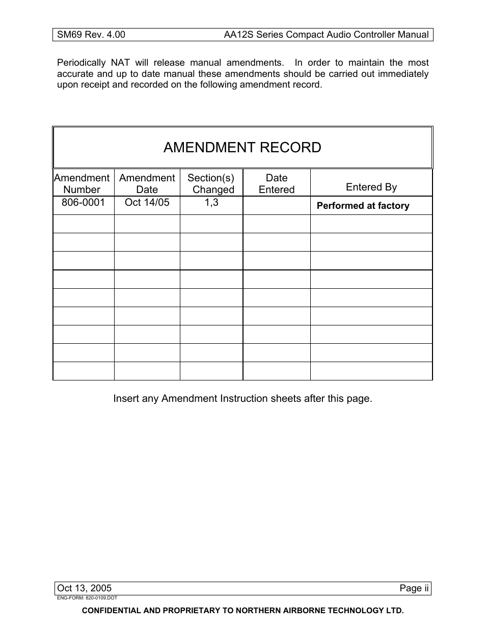 Amendment record | NAT SM69 AA12S Series User Manual | Page 3 / 34