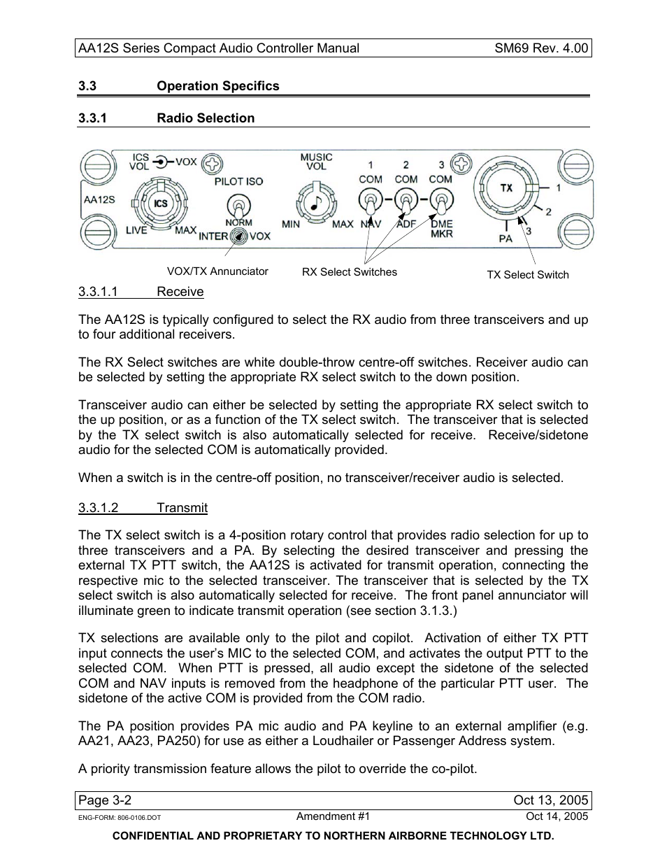 3 operation specifics, 1 radio selection, 1 receive | 2 transmit | NAT SM69 AA12S Series User Manual | Page 30 / 34