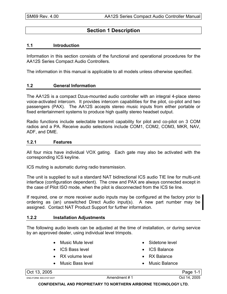 Description, 1 introduction, 2 general information | 1 features, 2 installation adjustments | NAT SM69 AA12S Series User Manual | Page 9 / 34