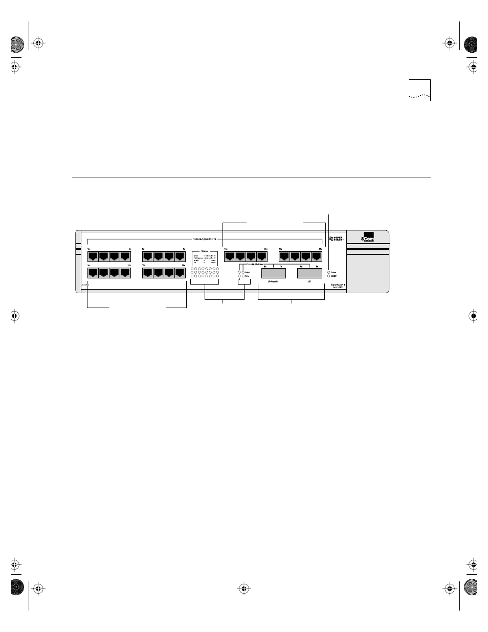 Switch 3800 front view, Ports, Switch 3800 front view 1-7 | Ports 1-7 | 3Com 3800 User Manual | Page 25 / 182