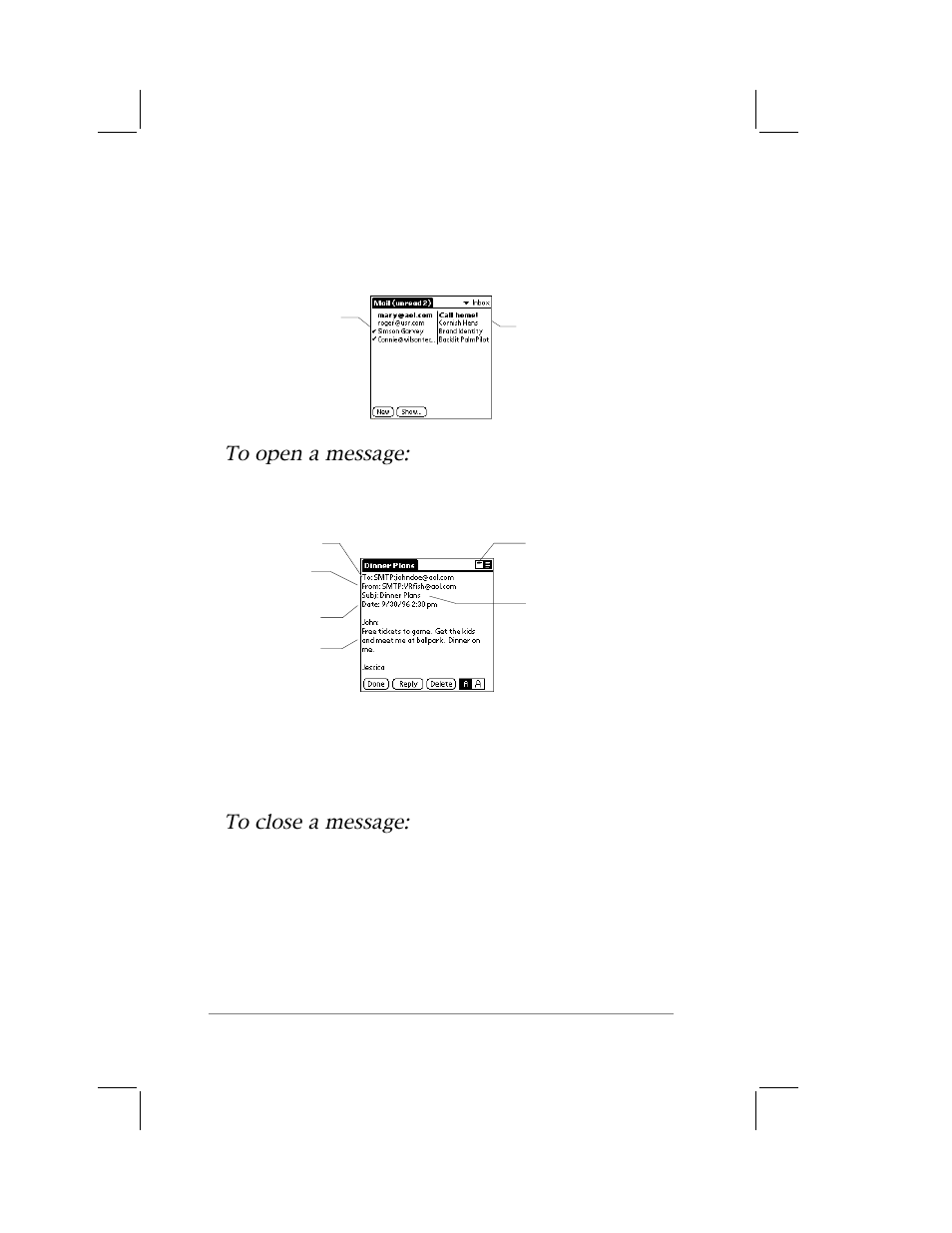 Viewing messages | 3Com PalmPilot User Manual | Page 12 / 75