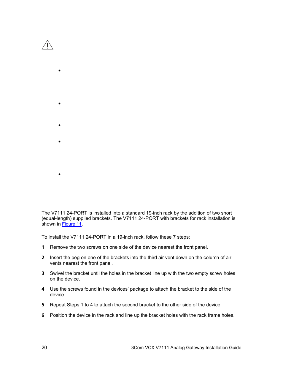 Installing the v7111 24-port in a 19-inch rack | 3Com V7111 User Manual | Page 20 / 71