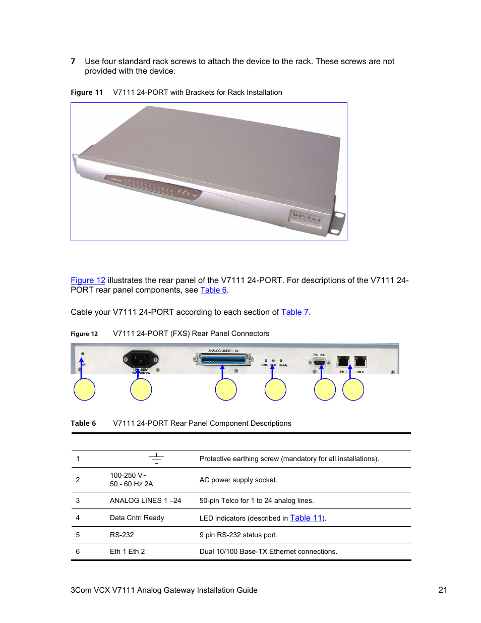 Cabling the v7111 24-port | 3Com V7111 User Manual | Page 21 / 71