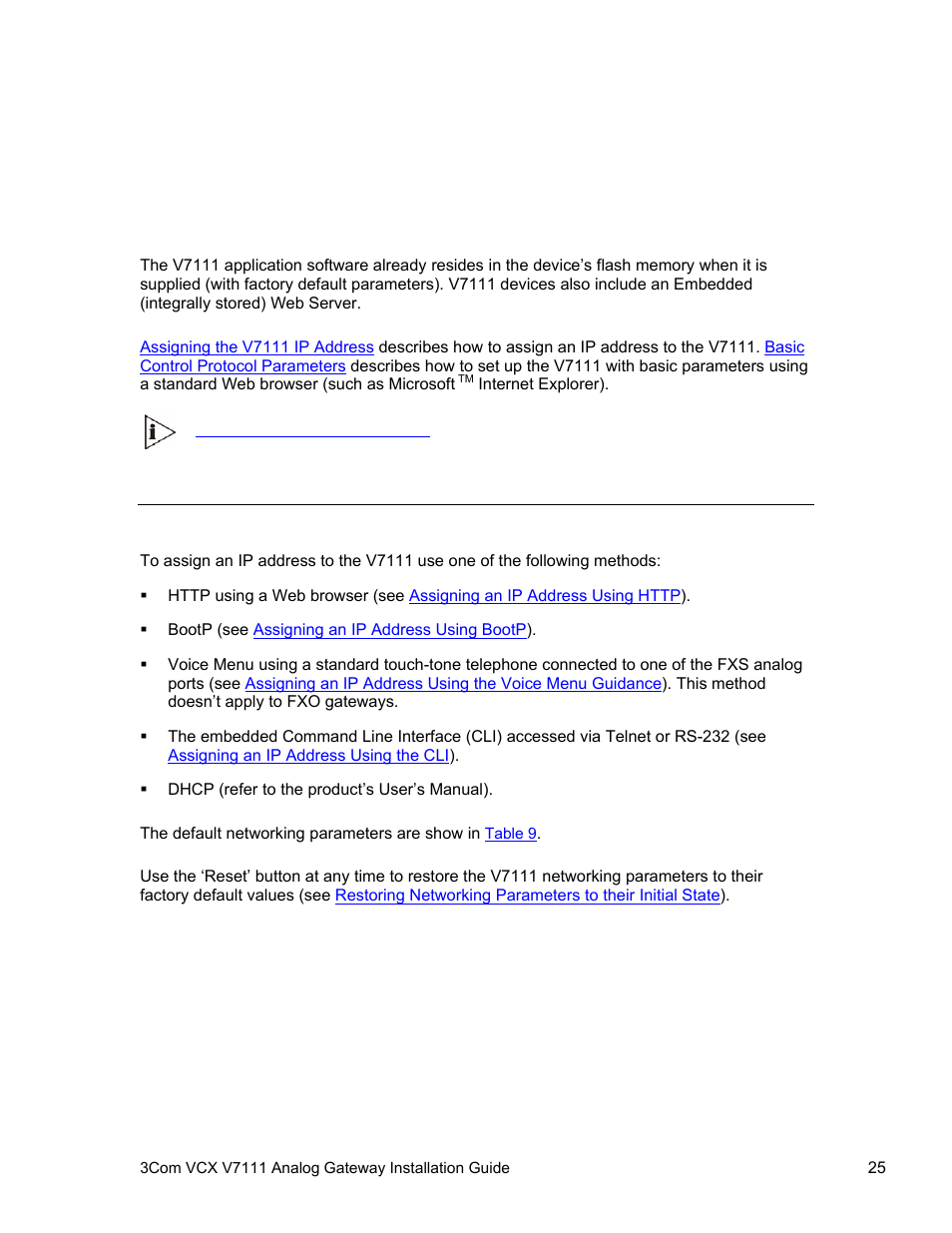 Chapter 3: configuring the v7111, Assigning the v7111 ip address, V7111 | Hapter, Onfiguring the | 3Com V7111 User Manual | Page 25 / 71