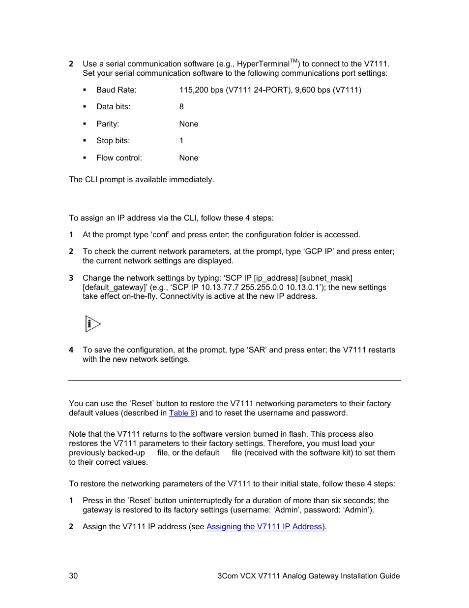 Assign an ip address, Ip address (see | 3Com V7111 User Manual | Page 30 / 71