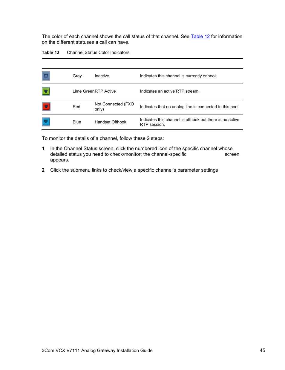 Table 12 | 3Com V7111 User Manual | Page 45 / 71