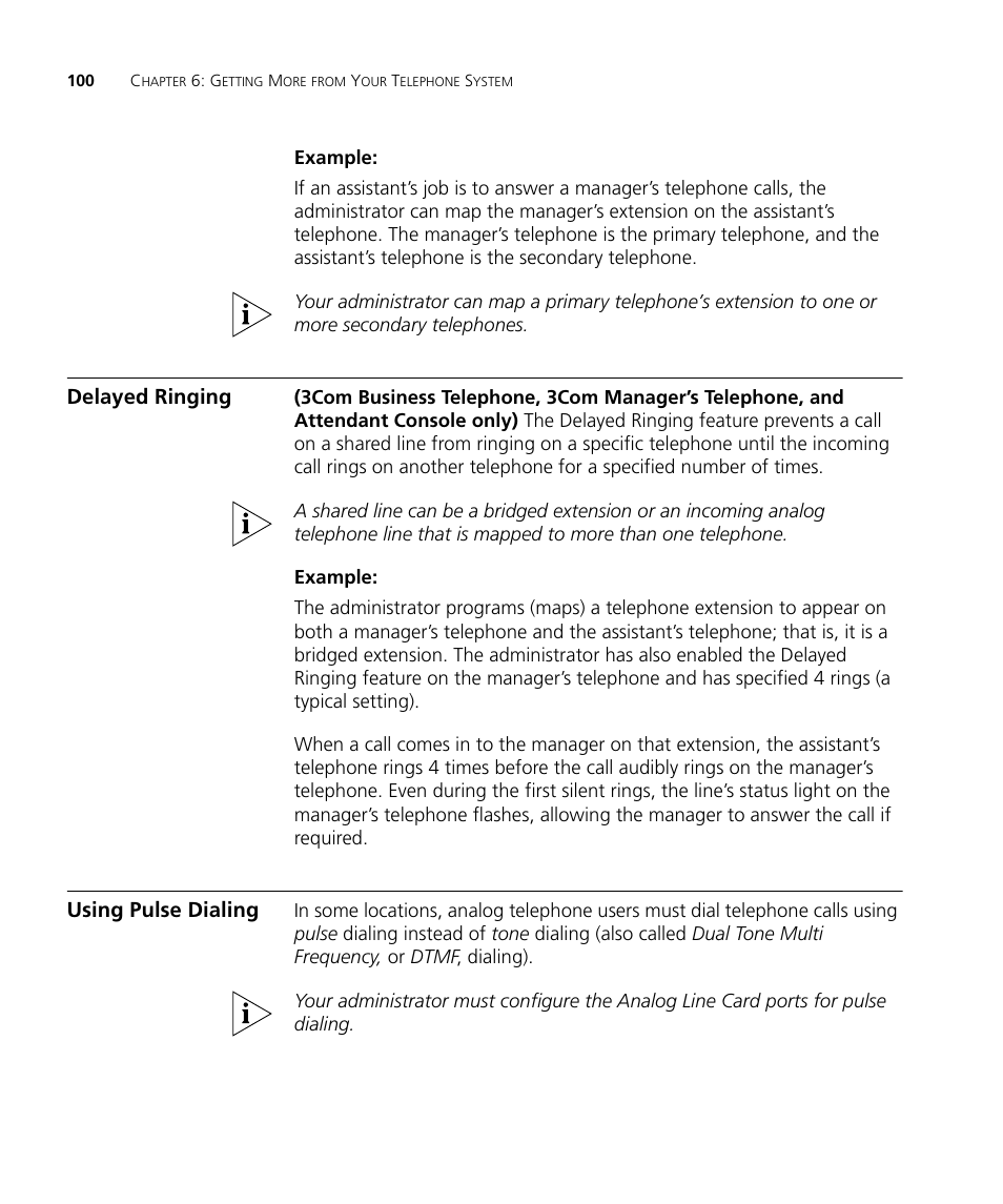 Delayed ringing, Using pulse dialing | 3Com NBX 900-0208 User Manual | Page 100 / 130