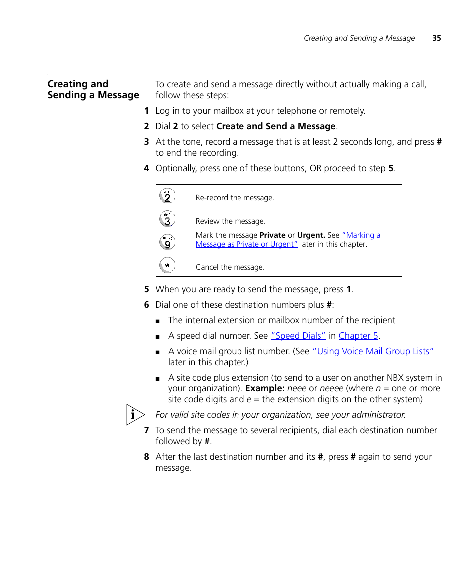 Creating and sending a message | 3Com NBX 900-0208 User Manual | Page 35 / 130