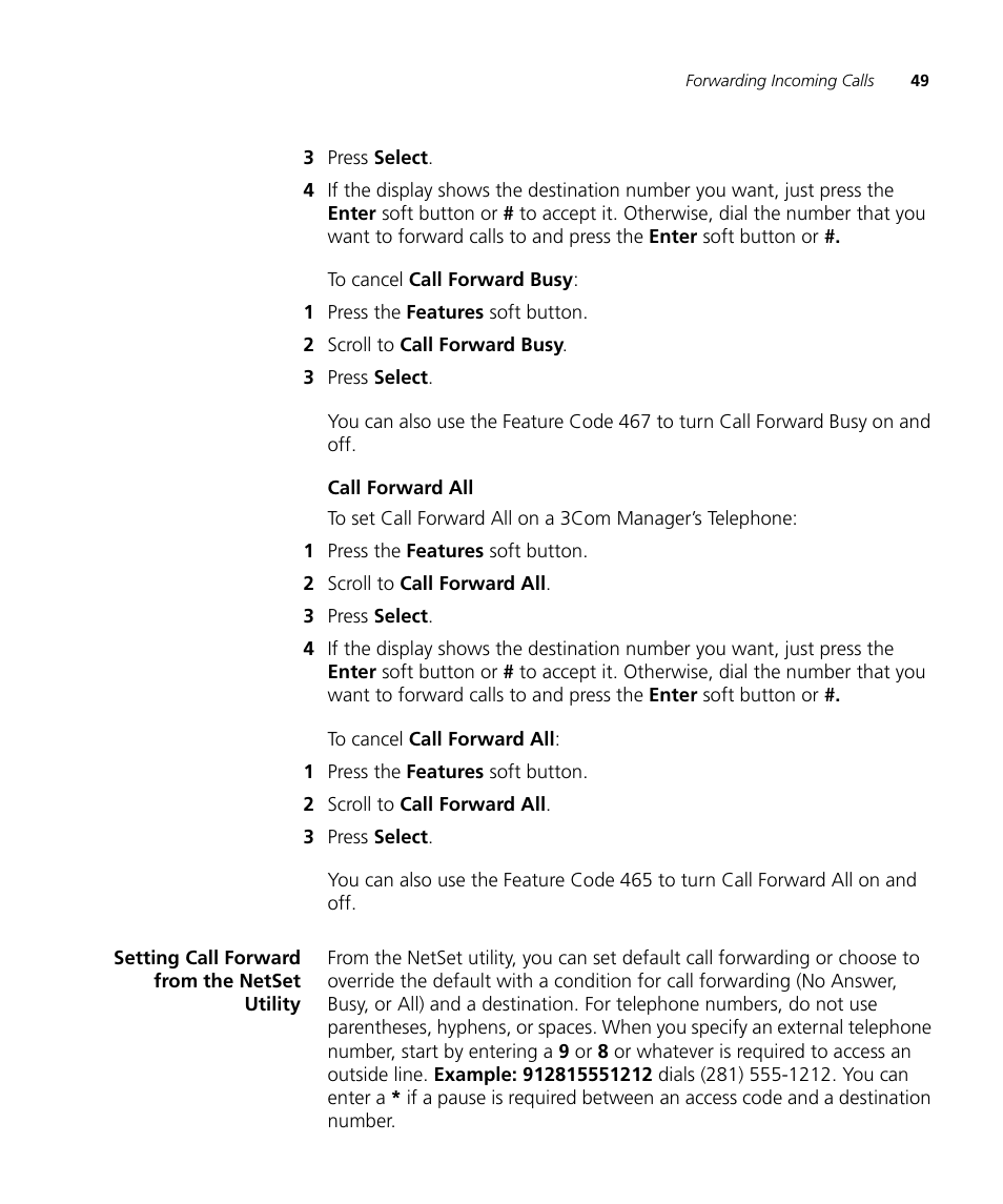 Setting call forward from the netset utility, Call forward all | 3Com NBX 900-0208 User Manual | Page 49 / 130