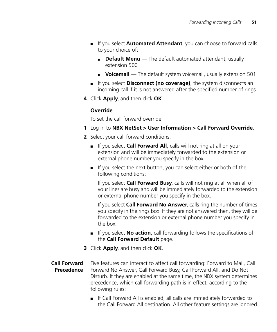 Call forward precedence | 3Com NBX 900-0208 User Manual | Page 51 / 130