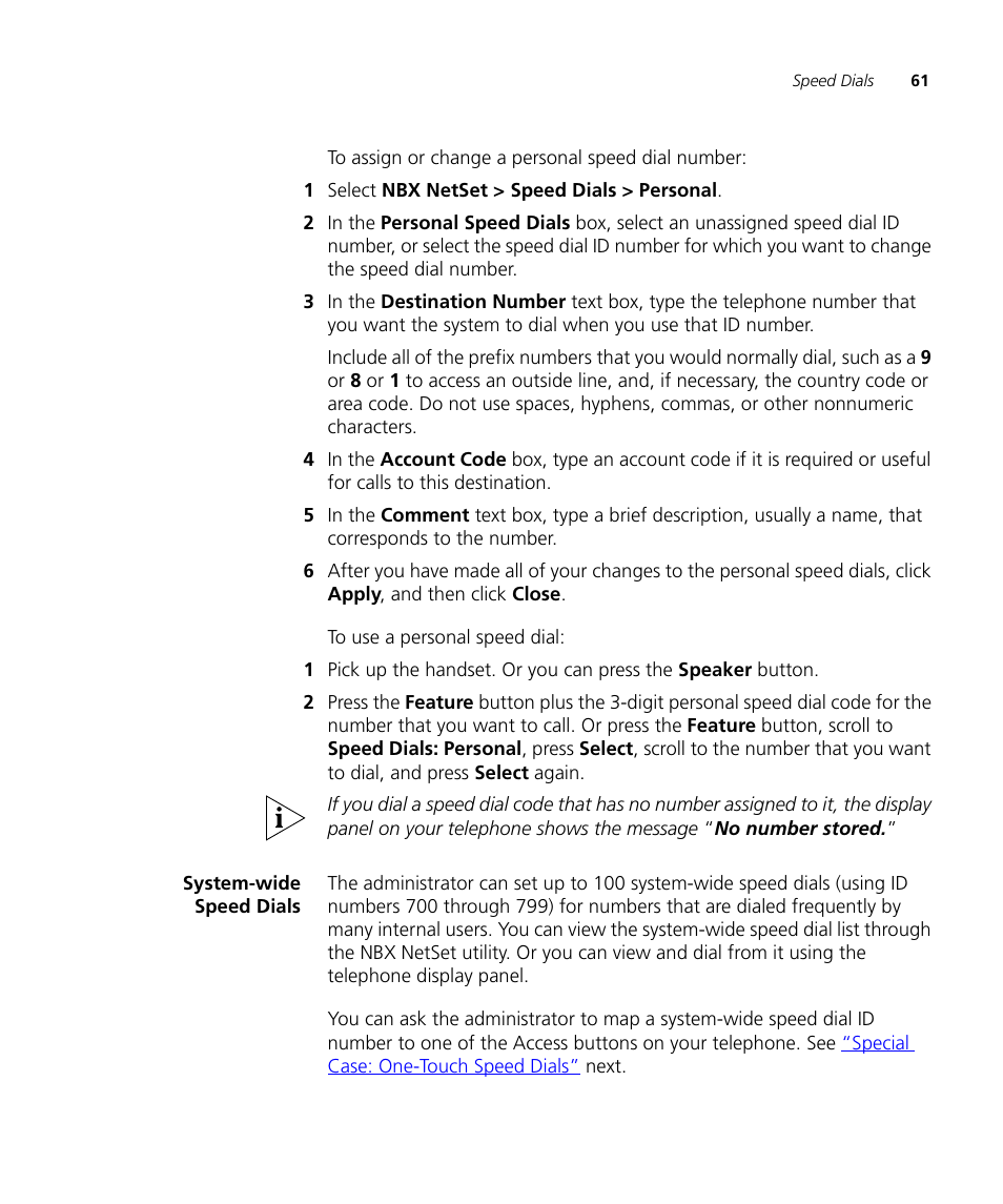 System-wide speed dials | 3Com NBX 900-0208 User Manual | Page 61 / 130