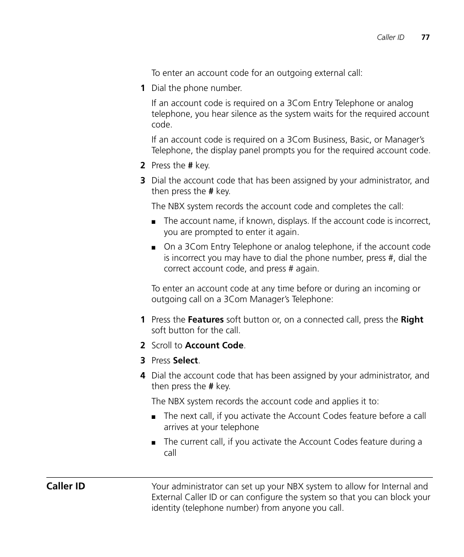 Caller id | 3Com NBX 900-0208 User Manual | Page 77 / 130