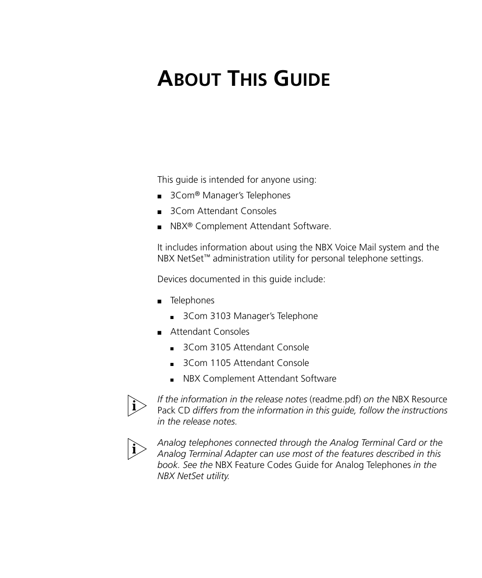 About this guide, Bout, Uide | 3Com NBX 900-0208 User Manual | Page 9 / 130
