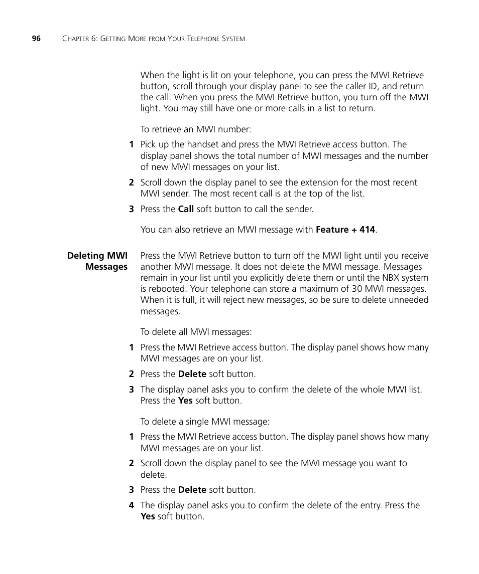 Deleting mwi messages | 3Com NBX 900-0208 User Manual | Page 96 / 130