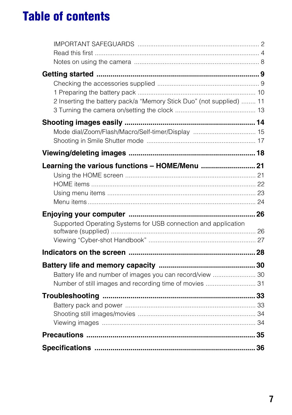 3M Cyber-shot W130 User Manual | Page 7 / 40