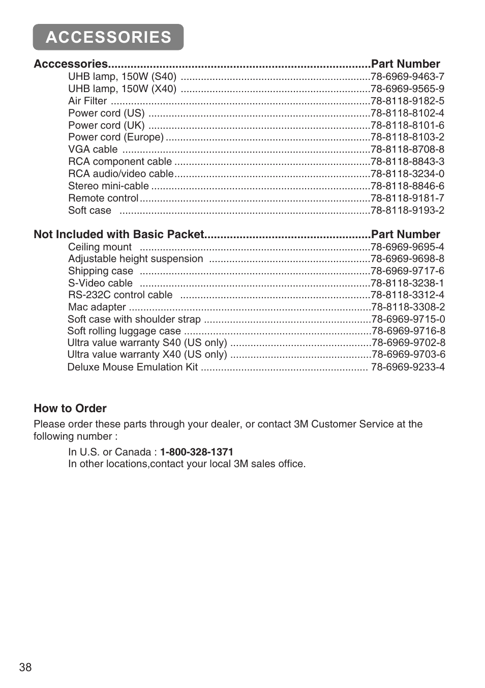 Accessories | 3M X40 User Manual | Page 39 / 40