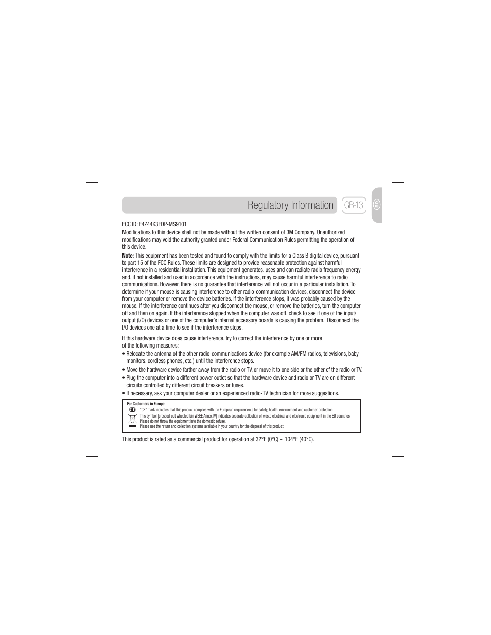 Regulatory information, Gb-13 | 3M EM 550GPS User Manual | Page 13 / 98