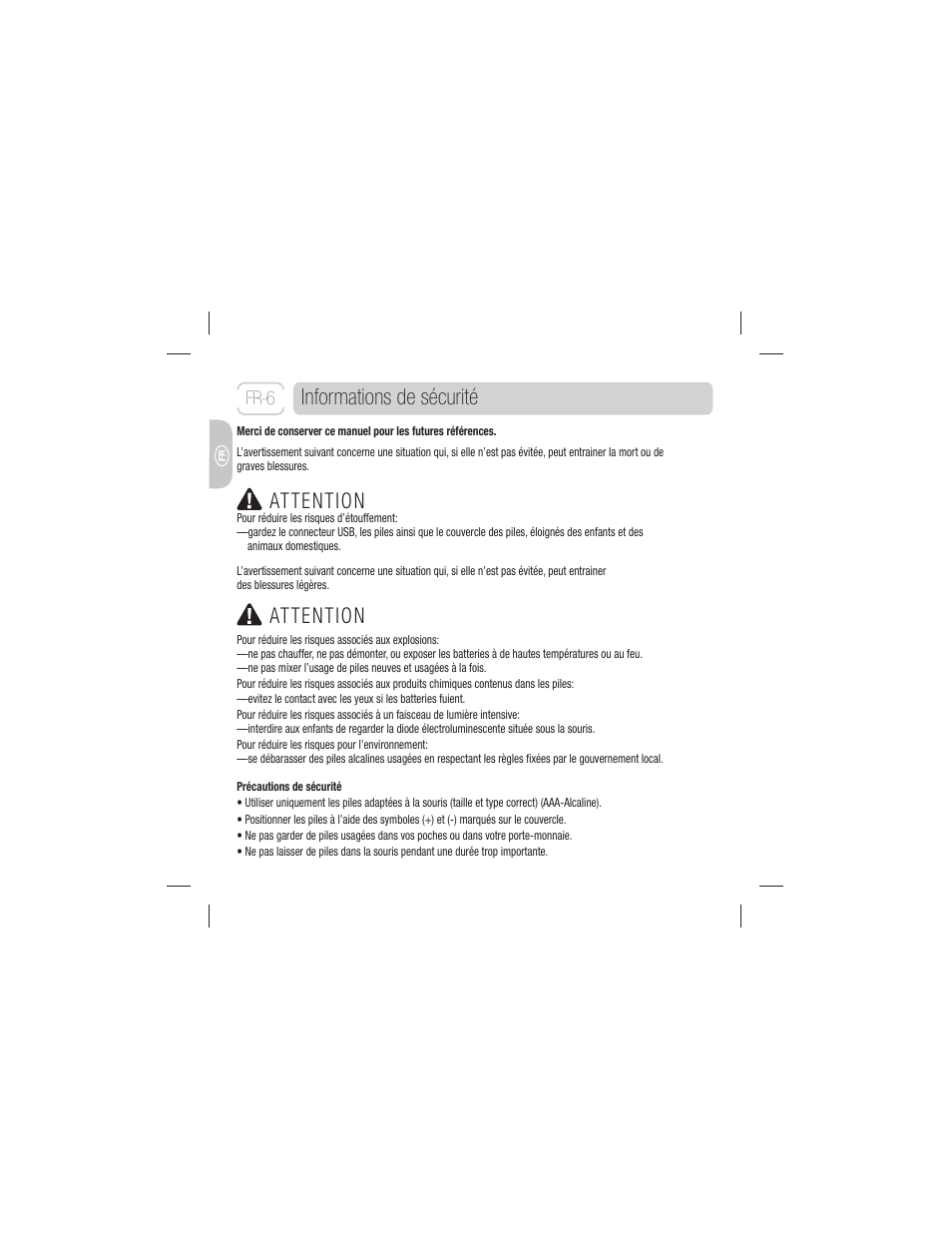 Informations de sécurité, Attention | 3M EM 550GPS User Manual | Page 20 / 98