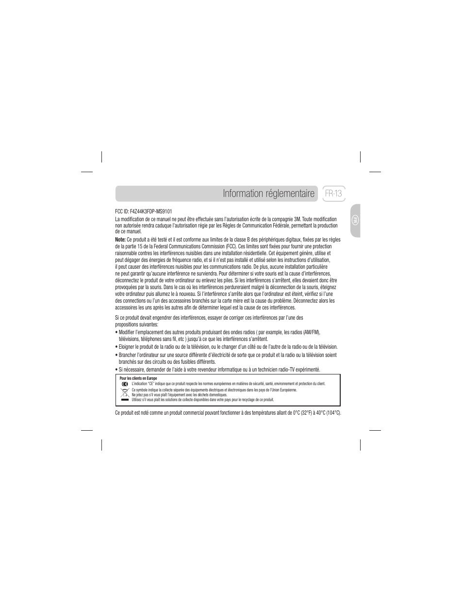 Information réglementaire, Fr-13 | 3M EM 550GPS User Manual | Page 27 / 98