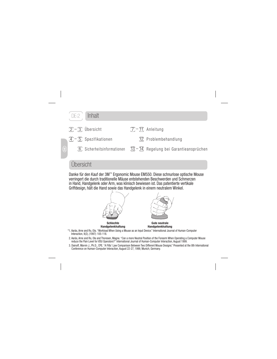 Übersicht, Inhalt, De-2 | 3M EM 550GPS User Manual | Page 30 / 98