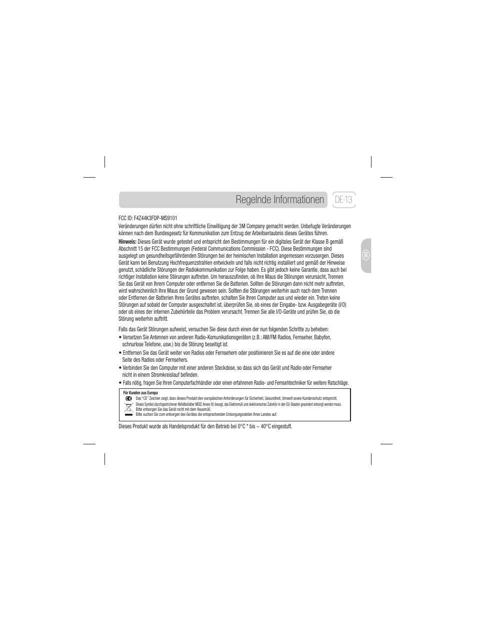 Regelnde informationen, De-13 | 3M EM 550GPS User Manual | Page 41 / 98