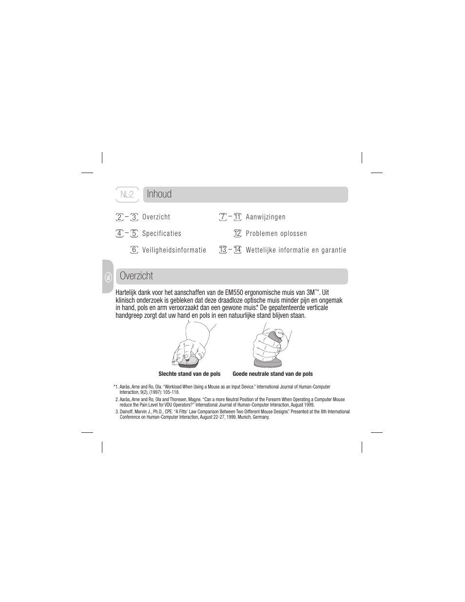 Inhoud overzicht, Nl-2 | 3M EM 550GPS User Manual | Page 44 / 98