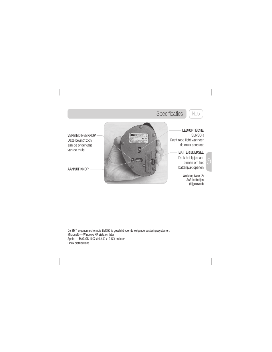 Speciﬁcaties, Nl-5 | 3M EM 550GPS User Manual | Page 47 / 98