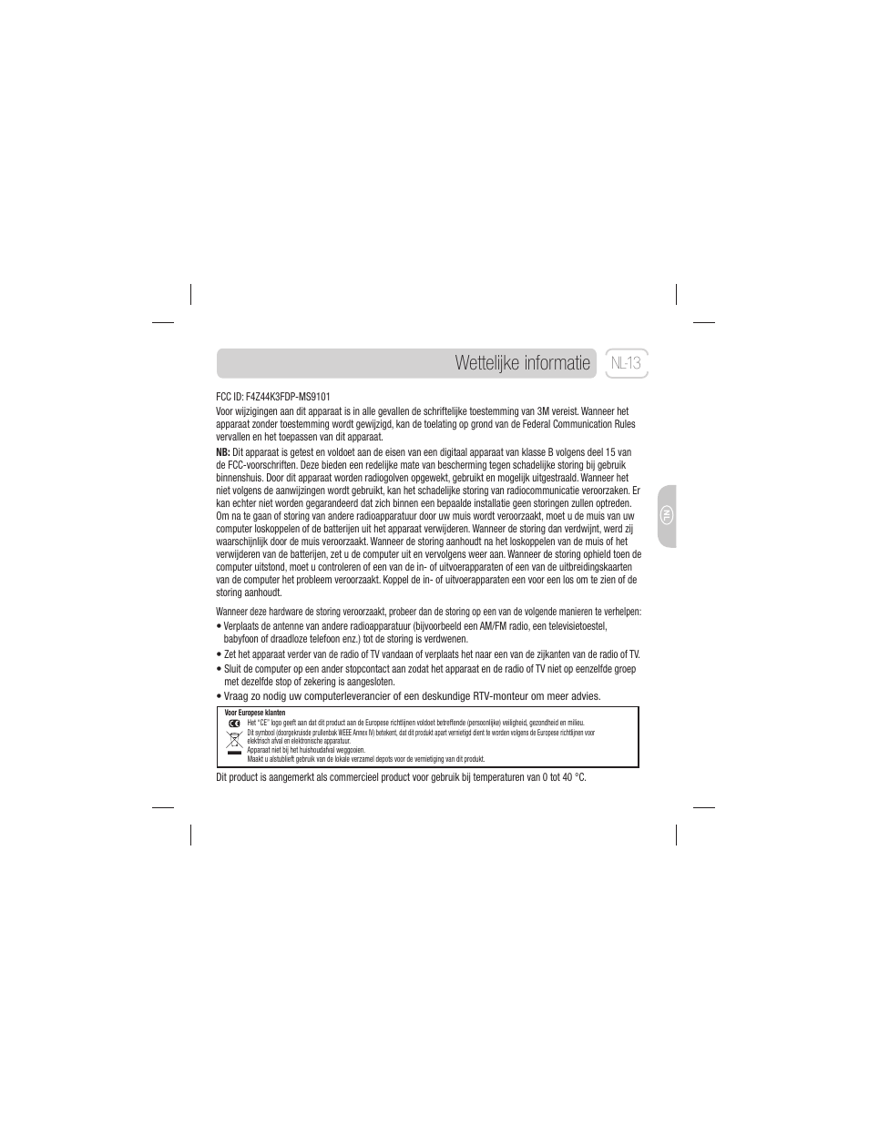 Wettelijke informatie, Nl-13 | 3M EM 550GPS User Manual | Page 55 / 98