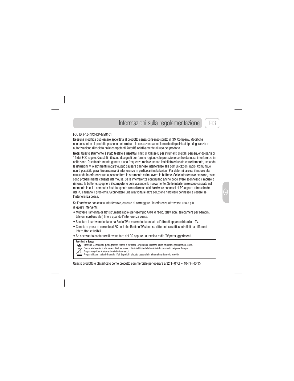 Informazioni sulla regolamentazione, It-13 | 3M EM 550GPS User Manual | Page 69 / 98