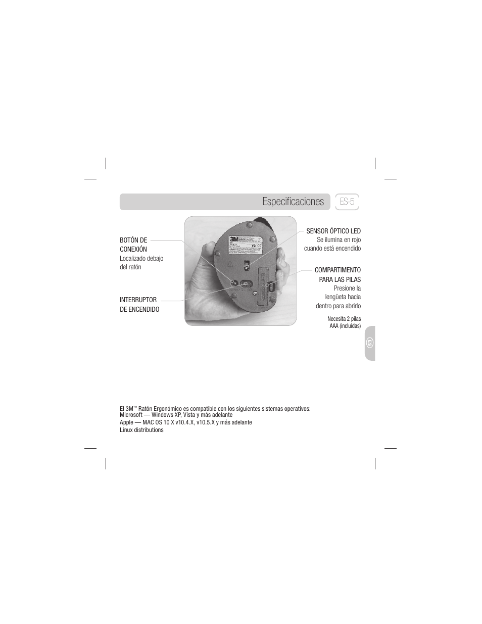 Especiﬁcaciones, Es-5 | 3M EM 550GPS User Manual | Page 75 / 98