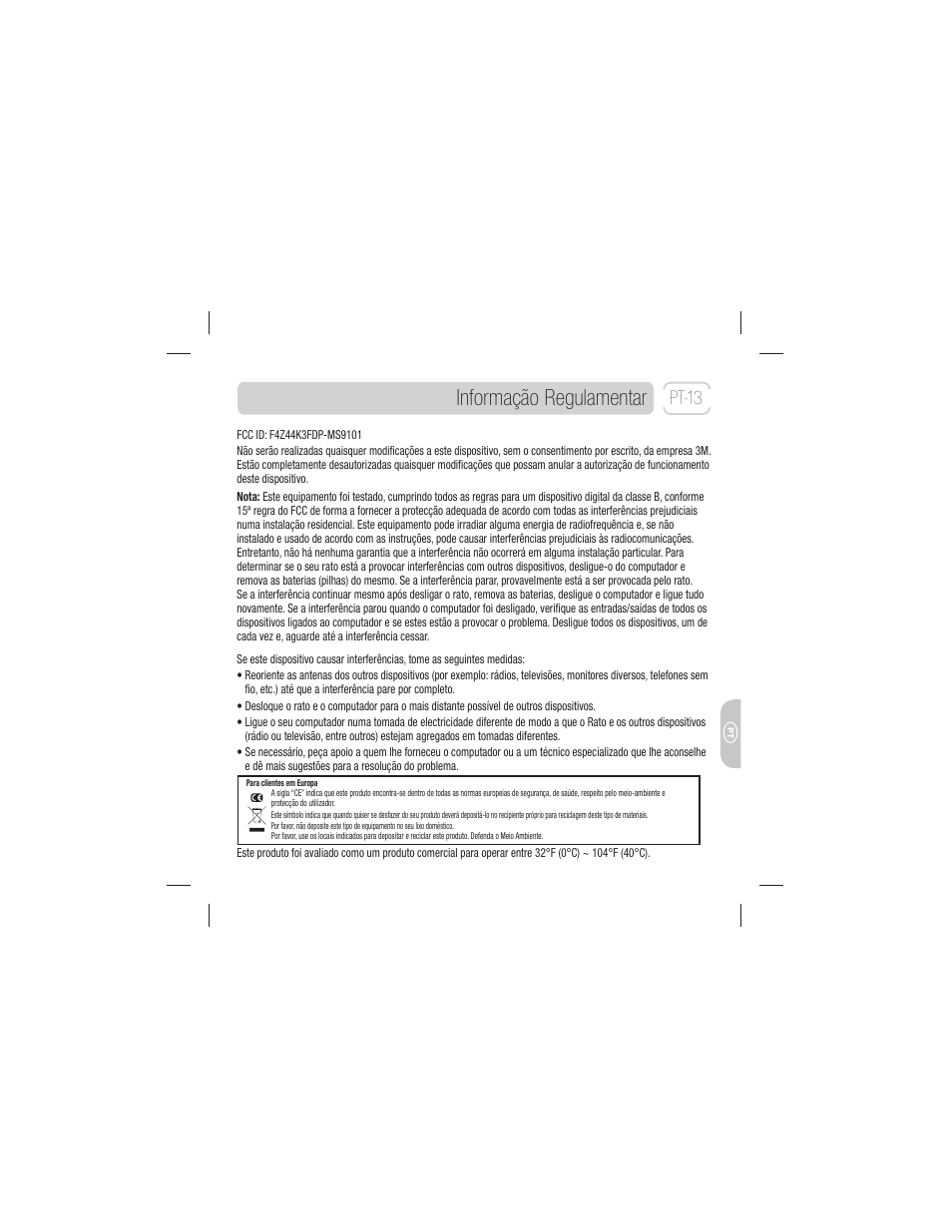 Informação regulamentar, Pt-13 | 3M EM 550GPS User Manual | Page 97 / 98