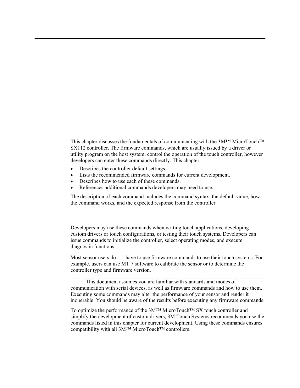 Sx112 controller communications, Overview of firmware commands | 3M Systems EX II 3700SP User Manual | Page 13 / 33