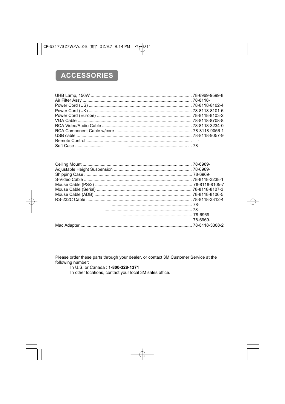 Accessories | 3M X50C User Manual | Page 40 / 41