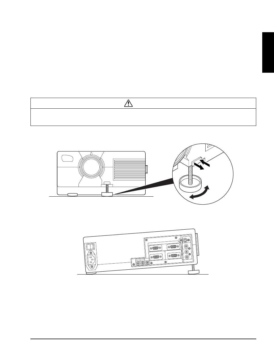 2 how to use height adjustment feet, English, Caution | Figure 4.3 height adjustment, Front view side view, Lock unlock | 3M MP8725 User Manual | Page 11 / 33