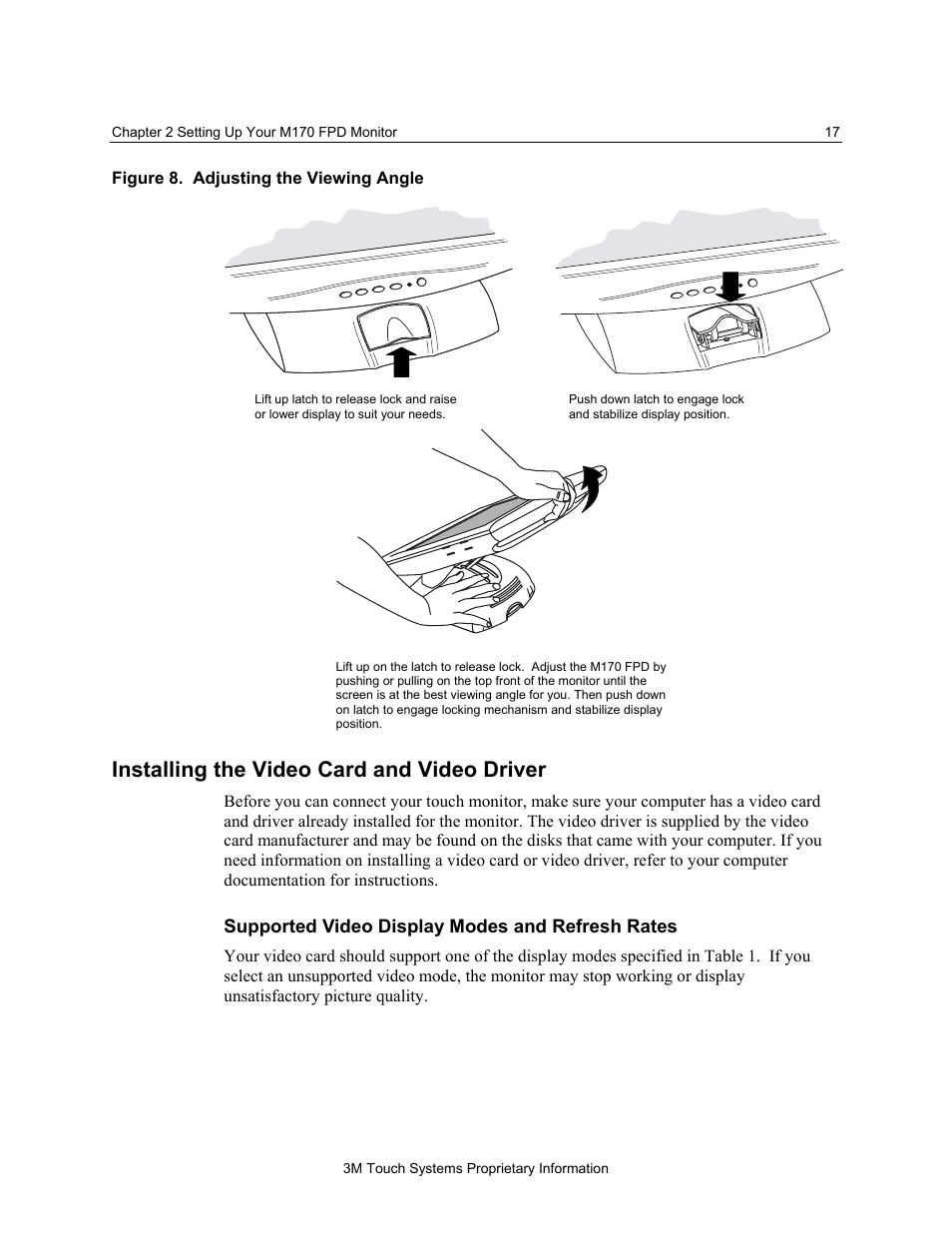 Installing the video card and video driver, Supported video display modes and refresh rates | 3M M170 User Manual | Page 17 / 33
