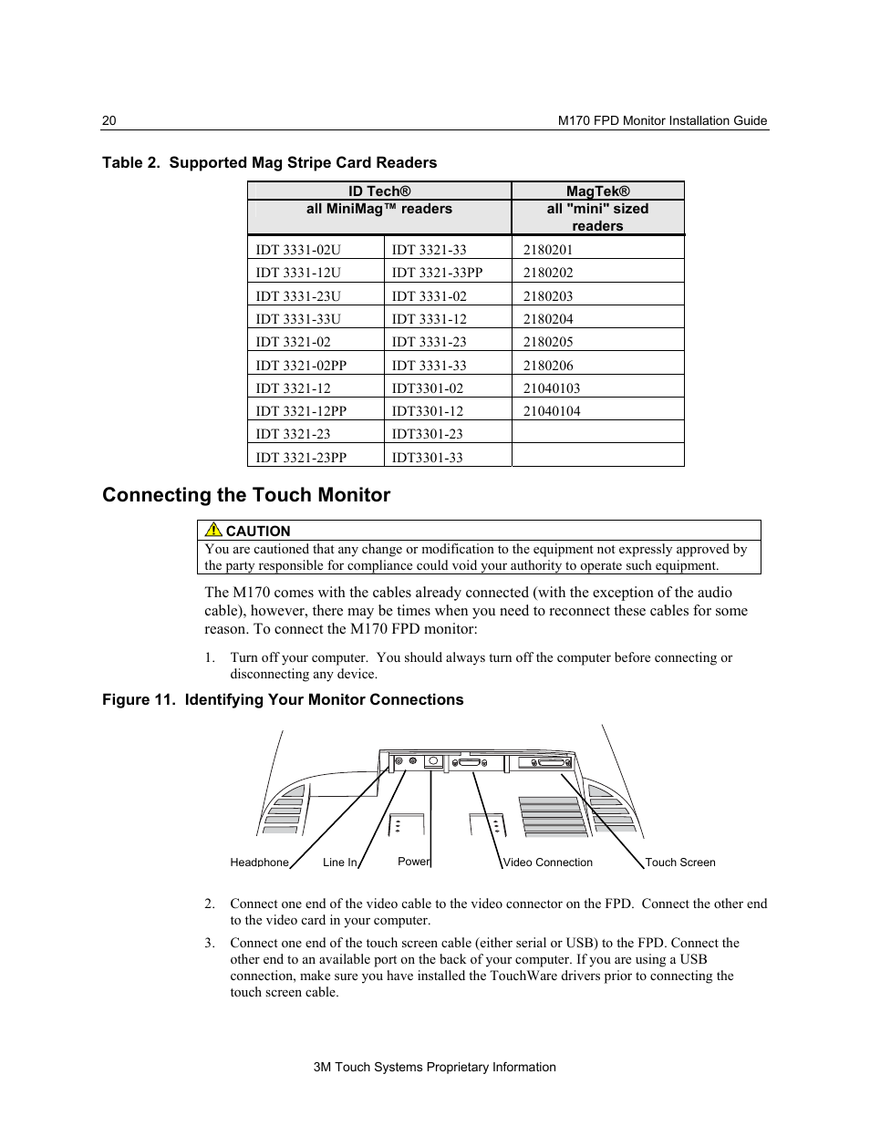 Connecting the touch monitor | 3M M170 User Manual | Page 20 / 33