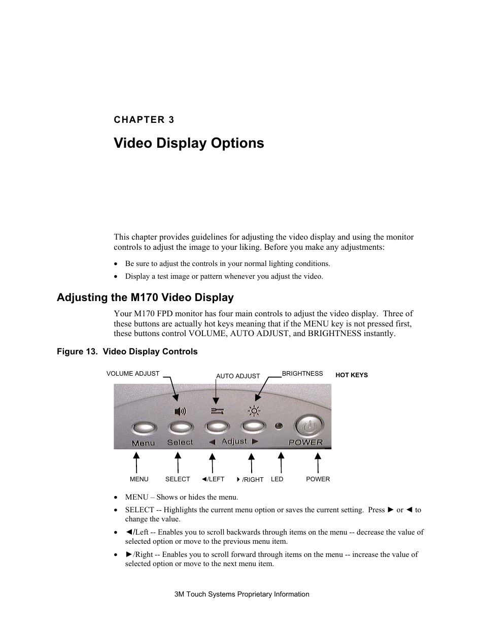 Adjusting the m170 video display, Video display options | 3M M170 User Manual | Page 25 / 33
