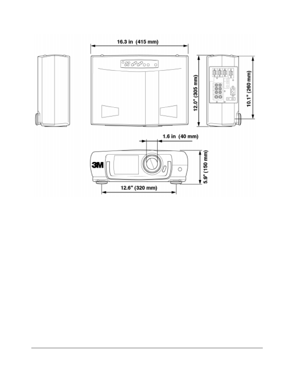 3 dimension diagram | 3M MP8640 User Manual | Page 27 / 28
