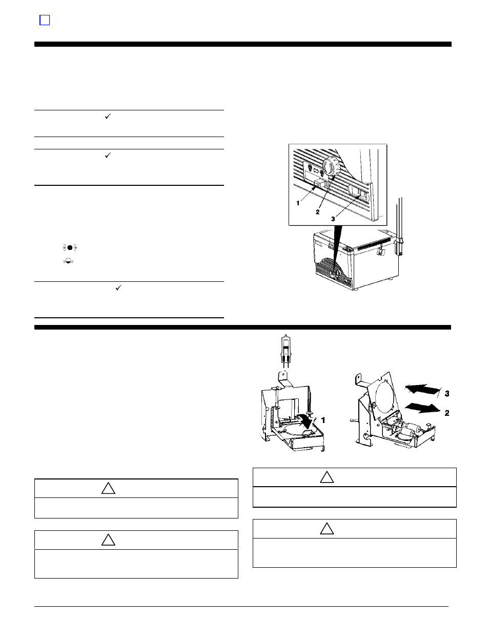 Lamp changer (1708, 1720, 1750), Optical adjustment (1708, 1720, 1750), Lamp replacement | 3M 1700 User Manual | Page 4 / 9