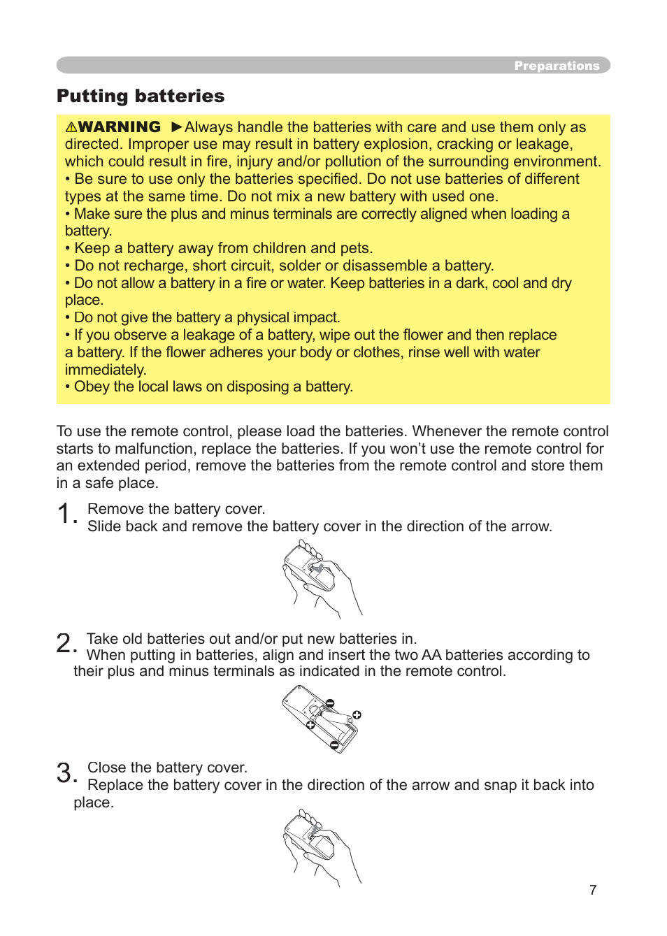 Putting batteries | 3M S15 User Manual | Page 7 / 55