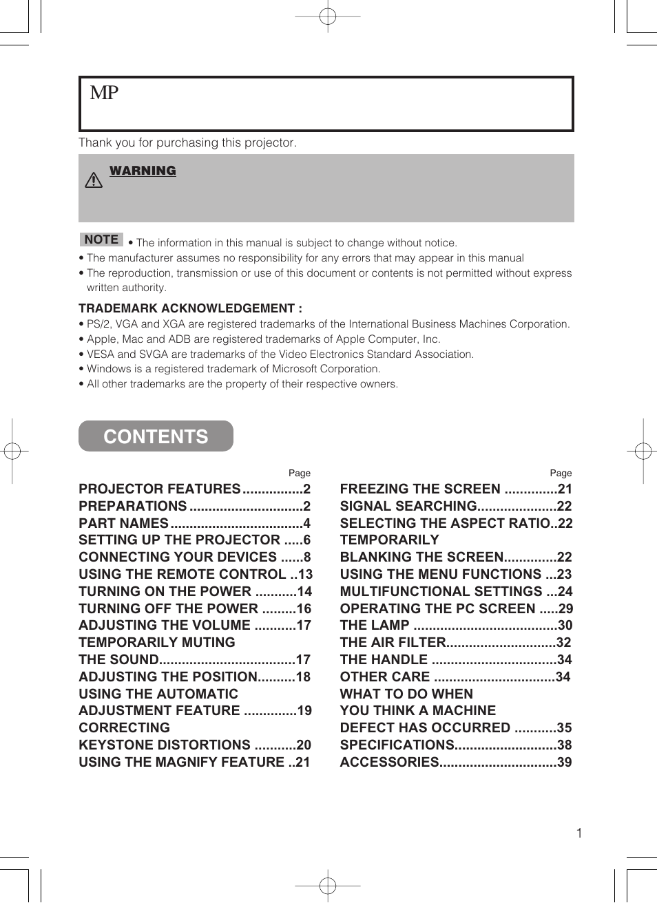 3M MP8749 User Manual | Page 2 / 41