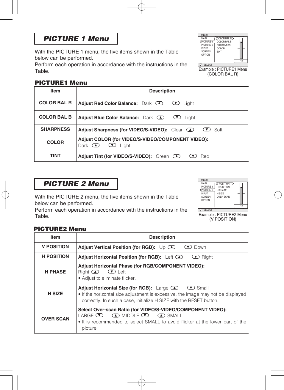 Picture 1 menu picture 2 menu, Picture1 menu, 25 picture2 menu | 3M MP8749 User Manual | Page 26 / 41