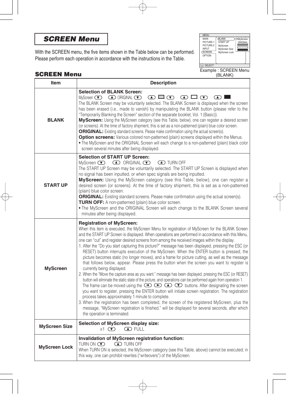 Screen menu, 27 screen menu | 3M MP8749 User Manual | Page 28 / 41