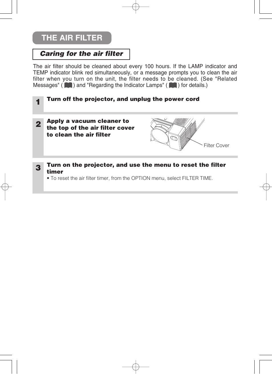 He air filter, Filter cover, The air filter | 3M MP8749 User Manual | Page 33 / 41