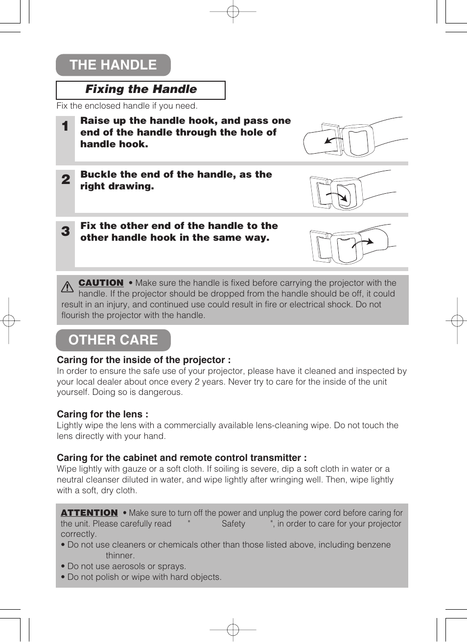 The handle other care, The handle, Other care 1 | 3M MP8749 User Manual | Page 35 / 41