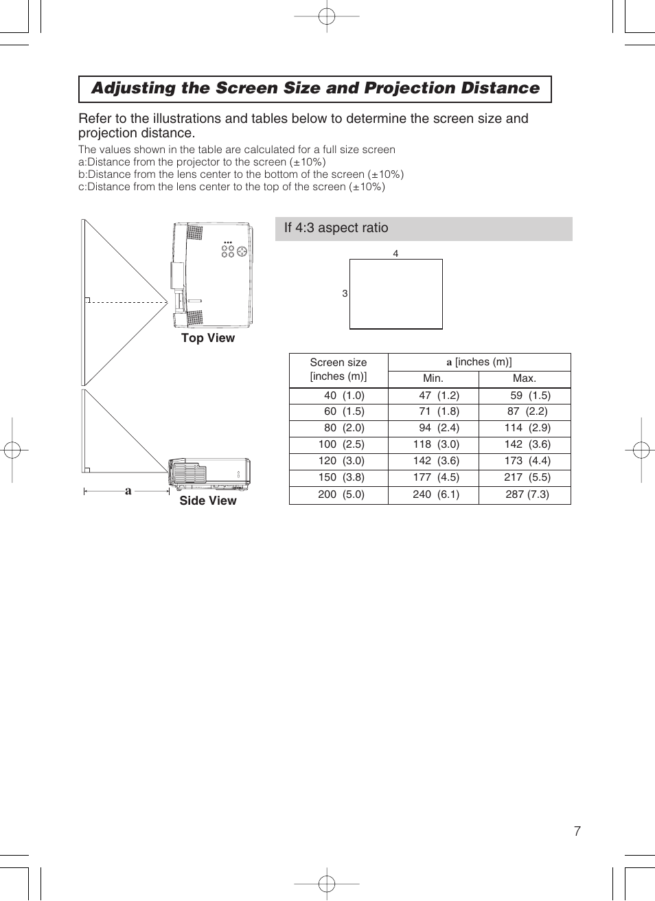 Adjusting the screen size and projection distance | 3M MP8749 User Manual | Page 8 / 41