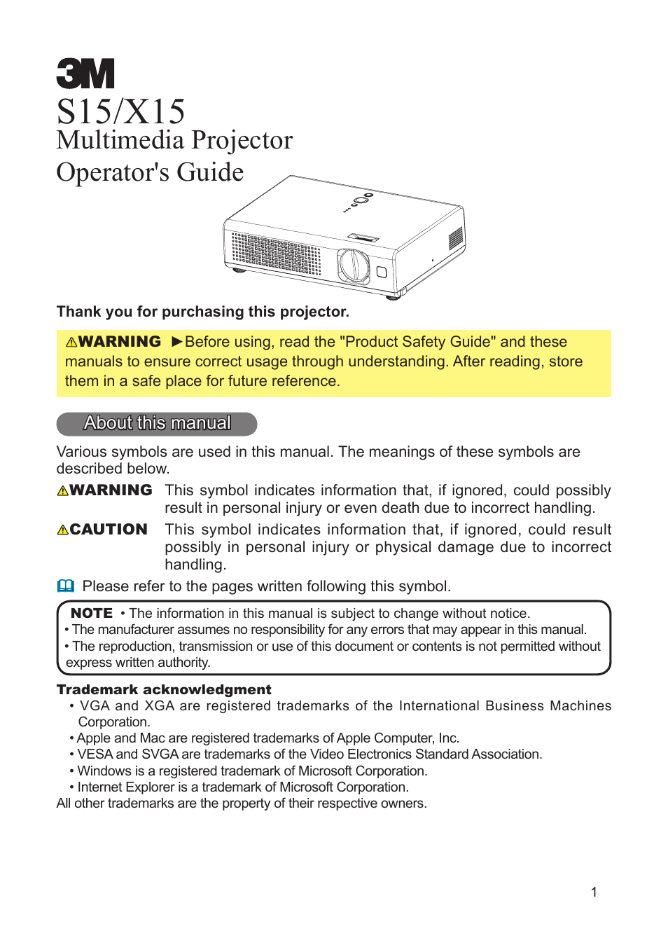 3M Digital Projector X15 User Manual | 55 pages