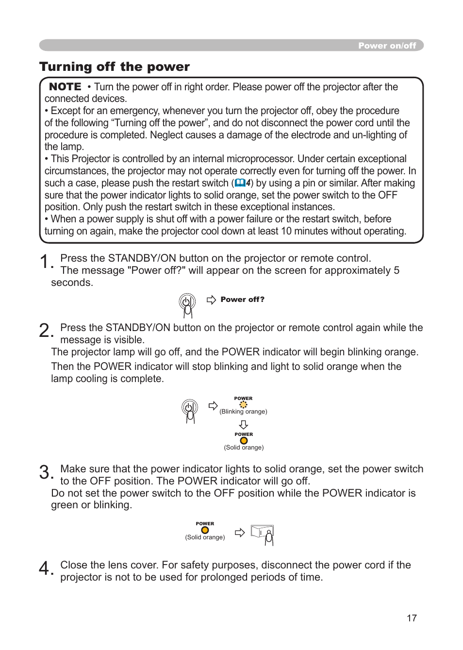 Turning off the power | 3M Digital Projector X15 User Manual | Page 17 / 55