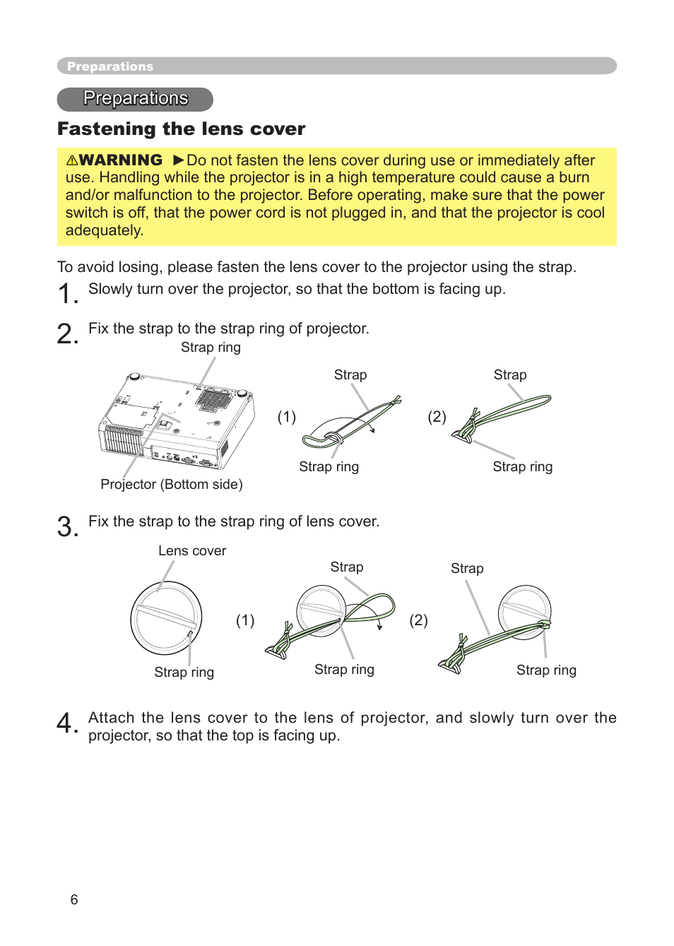 Preparations fastening the lens cover | 3M Digital Projector X15 User Manual | Page 6 / 55